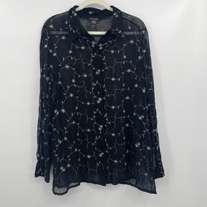 Women's Sheer Black Button Blouse Top Whimsigoth Gothic Grunge Witchy Festival